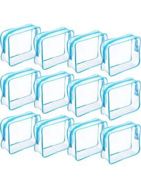 24 Pcs Clear Makeup Bags with Zipper - Large, Blue Cosmetic Organizers Set